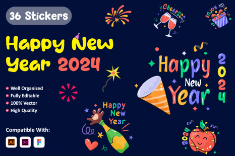 Happy New Year 2024 Stickers