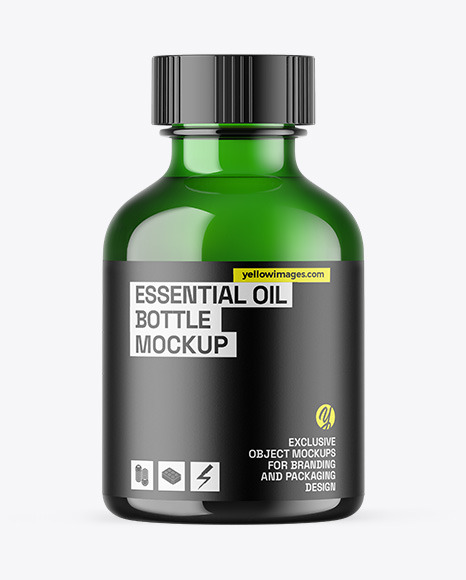 Green Glass Essential Oil Bottle Mockup
