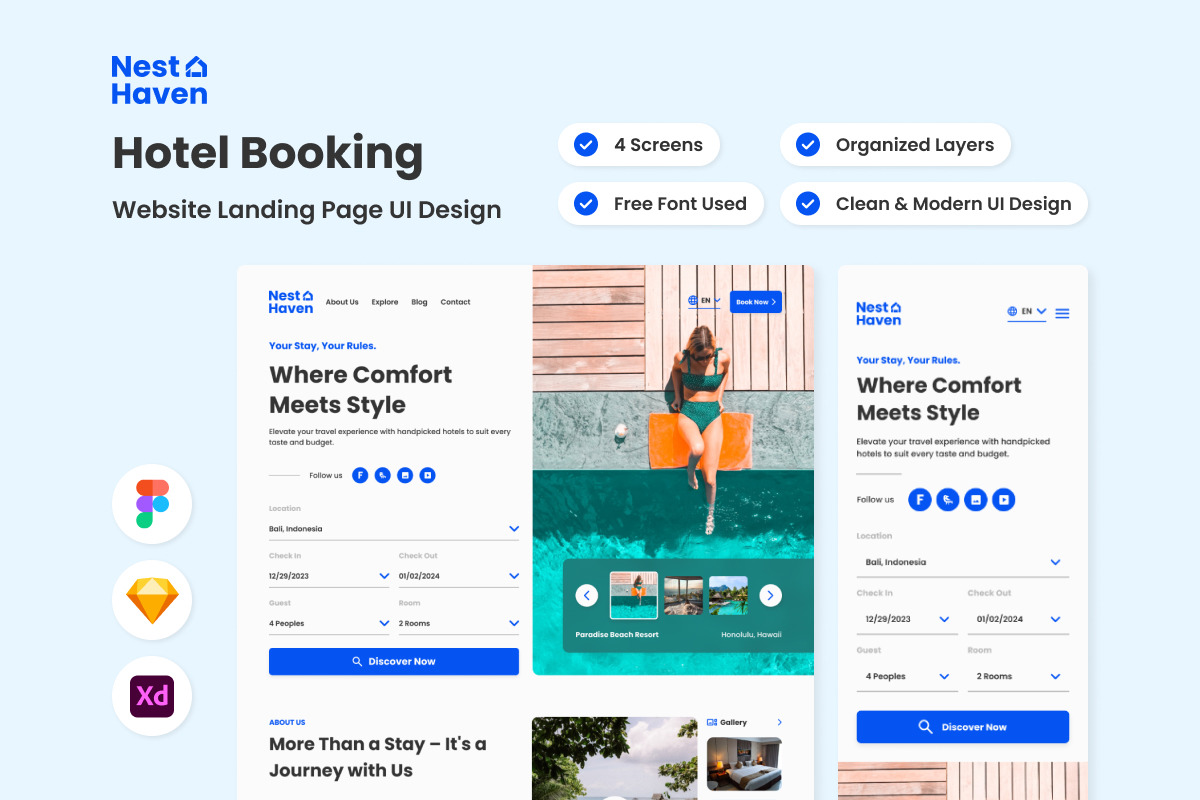 Nest Haven Hotel Booking Landing Page on Yellow Images Creative Store