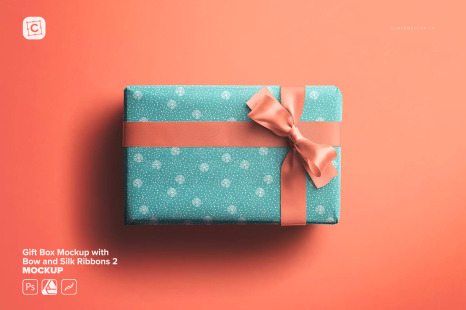 Gift Box Mockup with Bow and Silk Ribbons