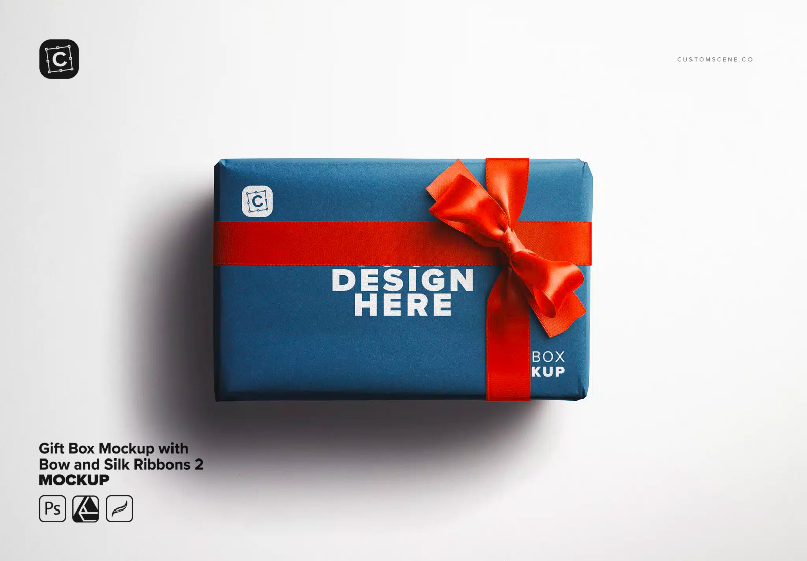 Gift Box Mockup with Bow and Silk Ribbons on Yellow Images Creative Store