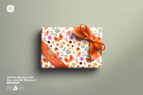 Gift Box Mockup with Bow and Silk Ribbons