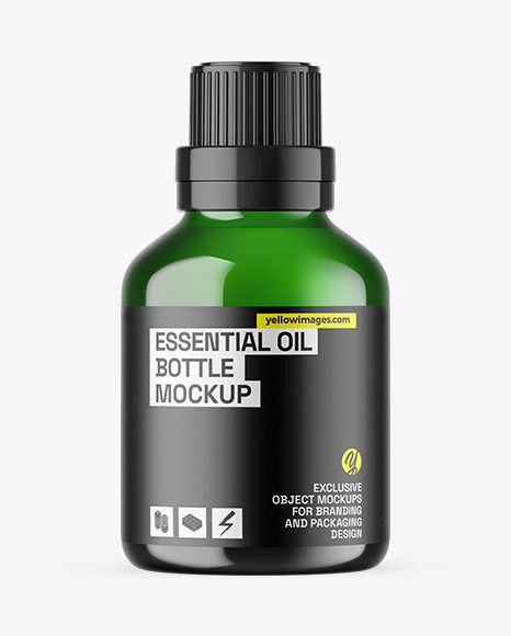 Green Glass Essential Oil Bottle Mockup