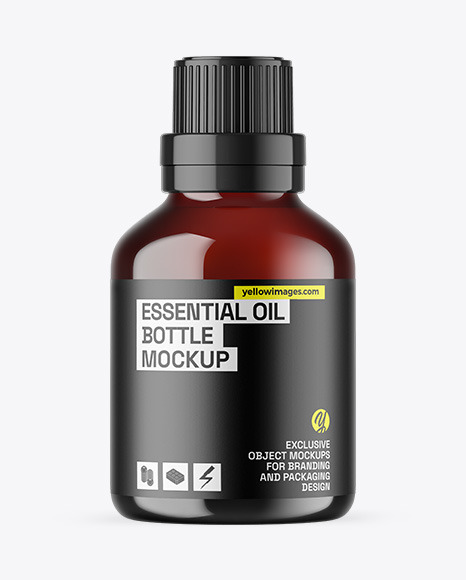 Dark Amber Glass Essential Oil Bottle Mockup