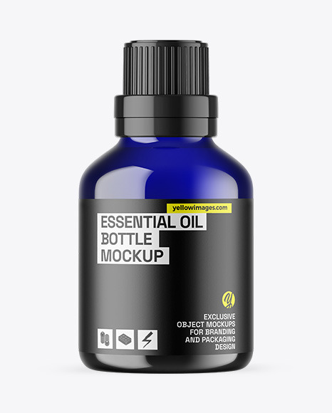 Blue Glass Essential Oil Bottle Mockup