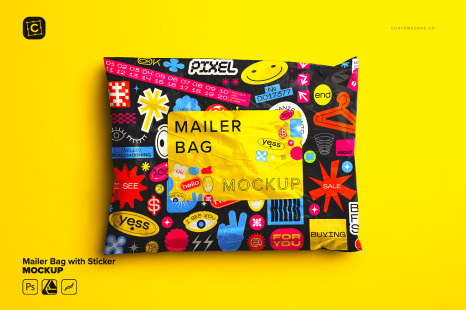 Mailer Bag Mockup with Sticker