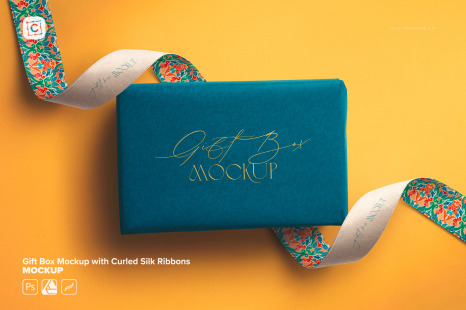 Gift Box Mockup with Curled Silk Ribbons