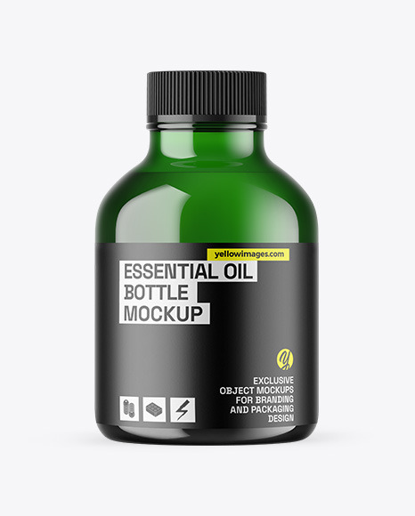 Green Glass Essential Oil Bottle Mockup