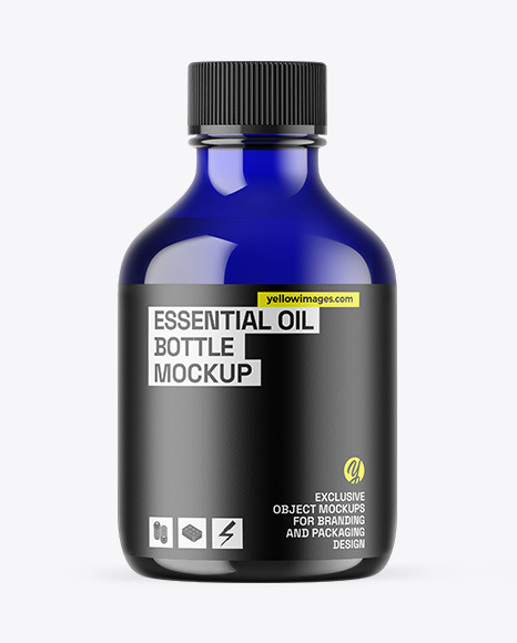Blue Glass Essential Oil Bottle Mockup