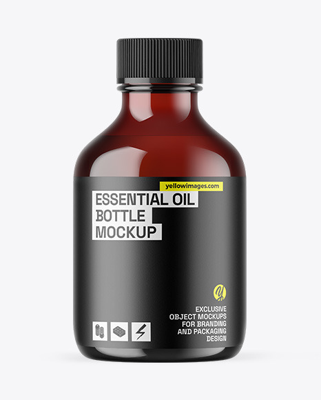 Dark Amber Glass Essential Oil Bottle Mockup