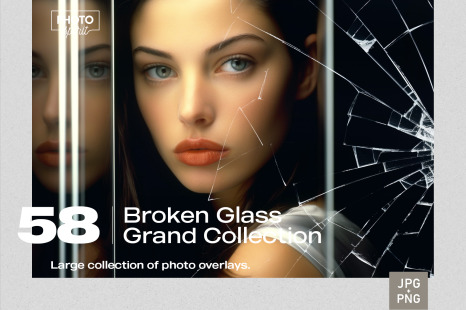 58 Broken Glass Grand Collection Effects JPG and PNG Photo Overlays