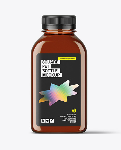 Square Amber PET Bottle Mockup