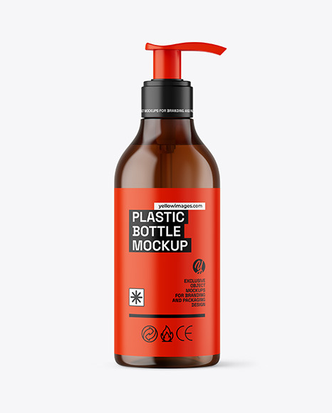 Amber Cosmetic Bottle with Pump Mockup