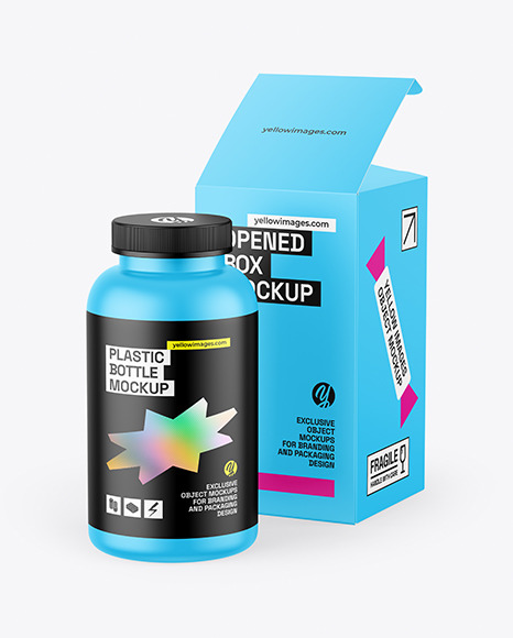 Matte Plastic Bottle &amp; Box Mockup