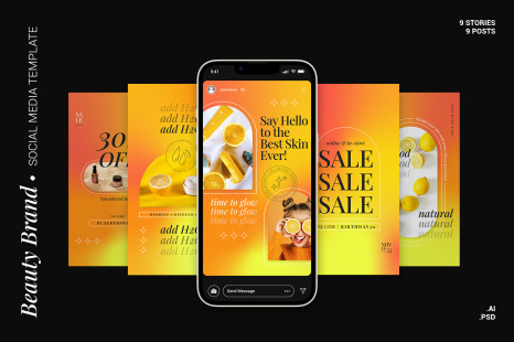 Yellow Gradient Beauty Brand Social Media Templates