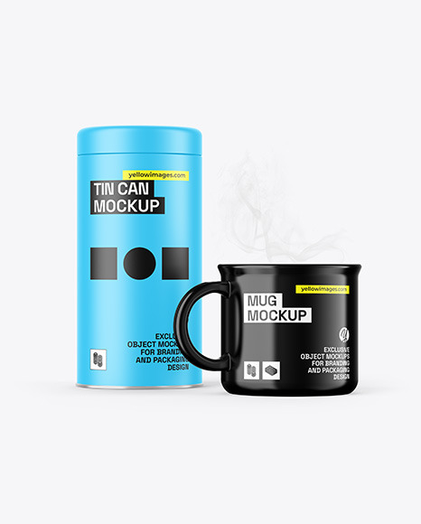 Matte Tin Can W/ Glossy Mug Mockup