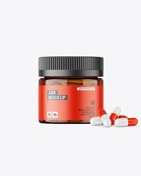 Amber Jar with Capsules Mockup