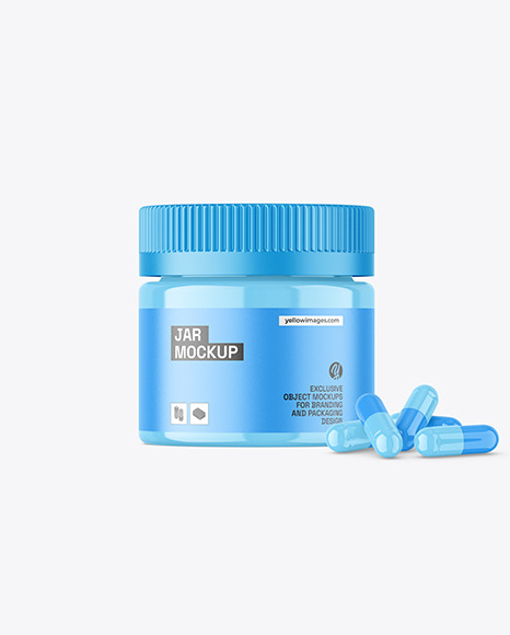 Glossy Jar with Pills Mockup
