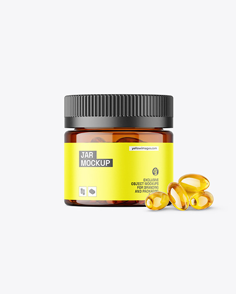Amber Jar with Fish Oil Mockup