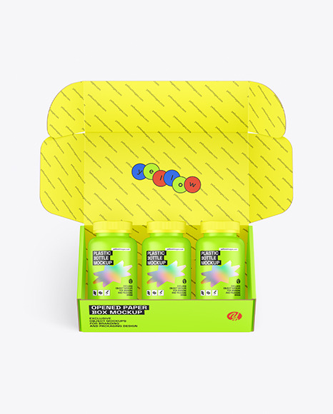 Opened Paper Box With Bottles Mockup