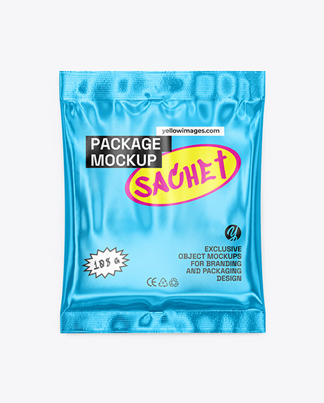 Glossy Metallic Sachet Mockup
