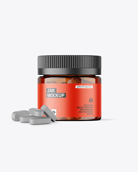 Amber Jar with Pills Mockup