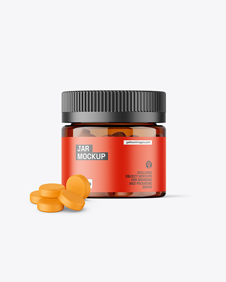 Amber Jar with Tablets Mockup