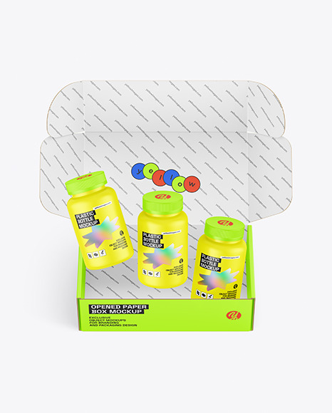 Opened Paper Box With Bottles Mockup