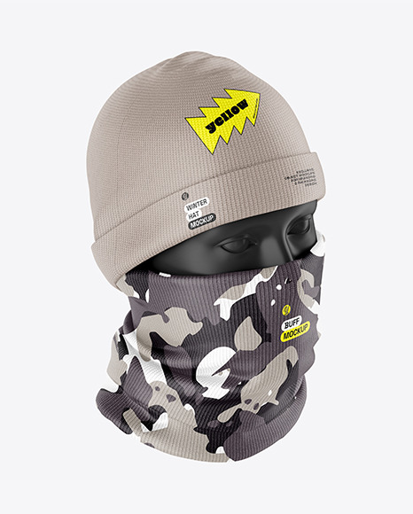 Winter Hat &amp; Buff Mockup - Right Half Side View