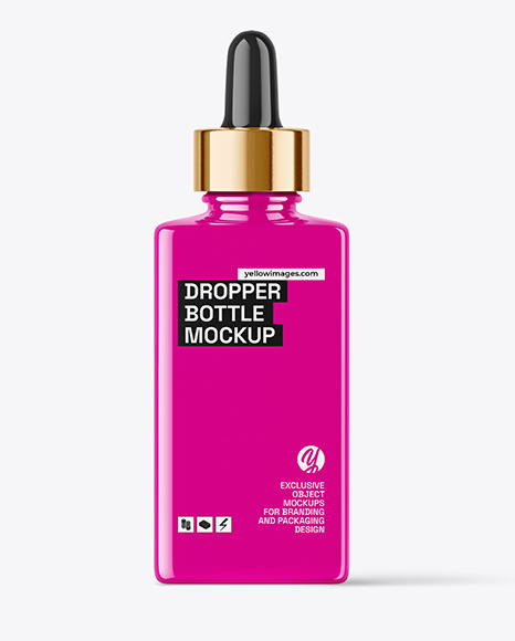 Glossy Square Dropper Bottle Mockup