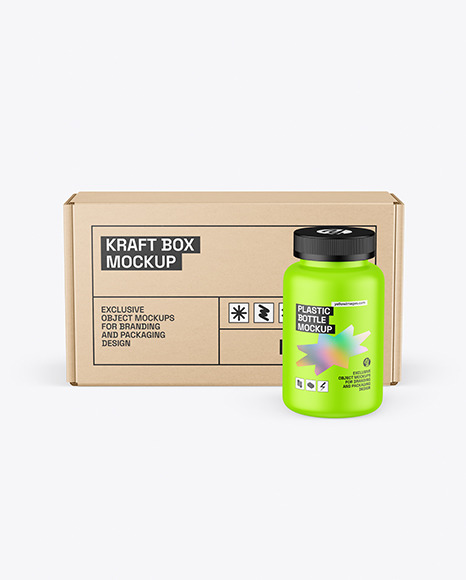 Kraft Box With Bottle Mockup