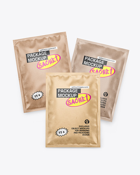 Three Kraft Sachets Mockup