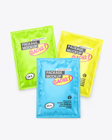 Three Matte Sachets Mockup