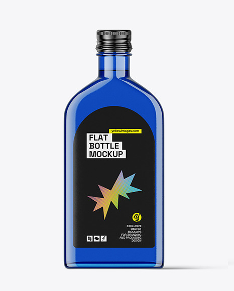 Flat Blue Glass Bottle Mockup