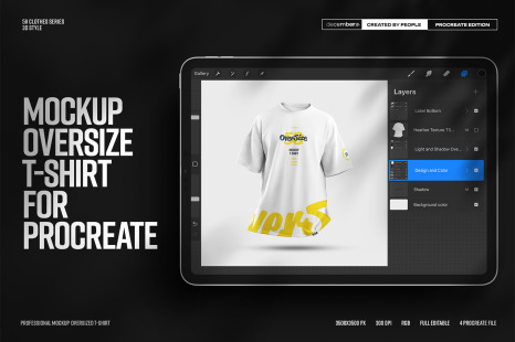 4  Mockups Oversize T-shirt for Procreate