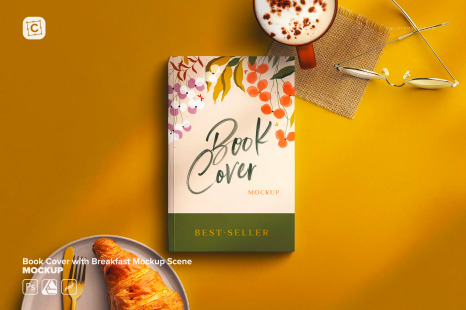 Book Cover with Breakfast Mockup Scene