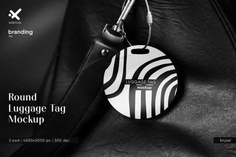 Round Luggage Tag Hanging on a Leather Bag Mockup