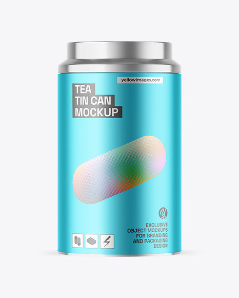 Matte Metallic Tea Tin Can Mockup