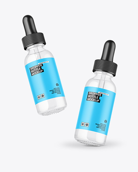 Two Clear Glass Dropper Bottles Mockup