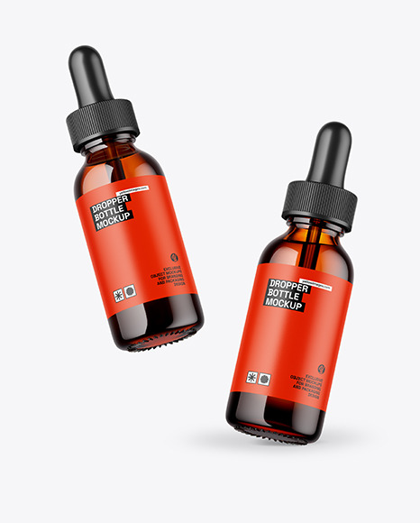 Two Amber Glass Dropper Bottle Mockup