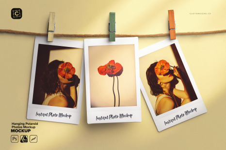 Hanging Polaroid Photos Mockup