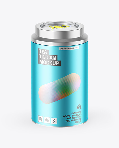 Matte Metallic Tea Tin Can Mockup