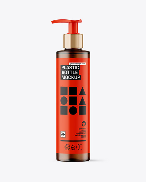 Frosted Amber Cosmetic Bottle with Pump Mockup