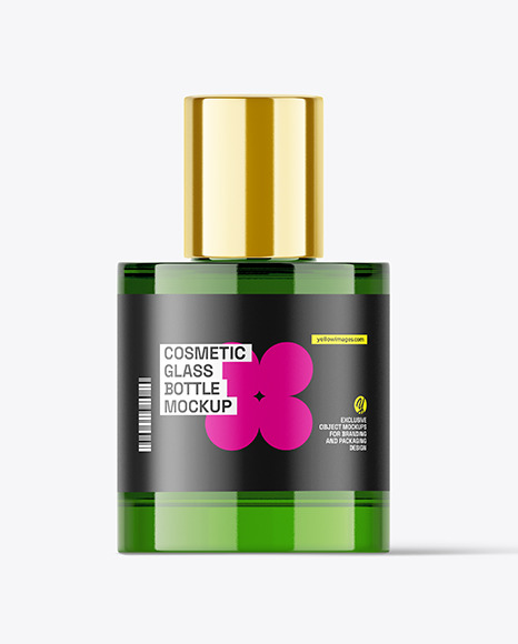 Green Glass Cosmetic Bottle Mockup