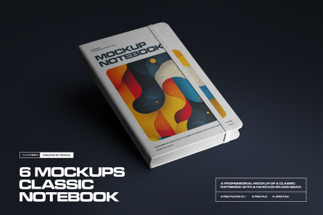 6 Mockups of Classic Notebook with Band and Hard Cover vol.2