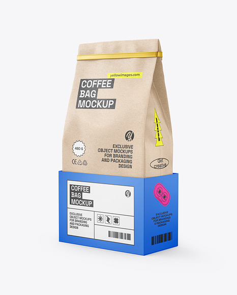 Kraft Paper Coffee Bag in a Paper Box Mockup