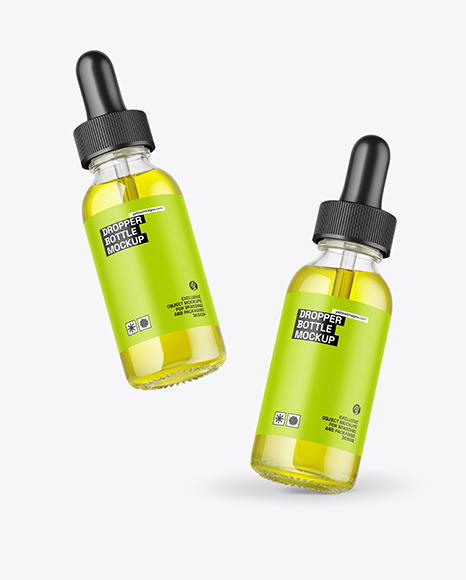 Two Clear Glass Dropper Bottle with Oil Mockup