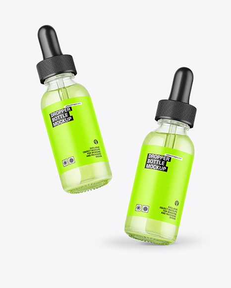 Two Color Liquid Glass Dropper Bottles Mockup