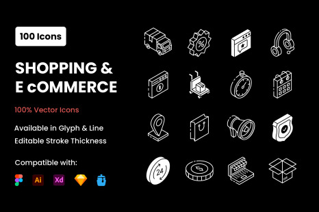 Ecommerce Glyph Isometric Icons Pack