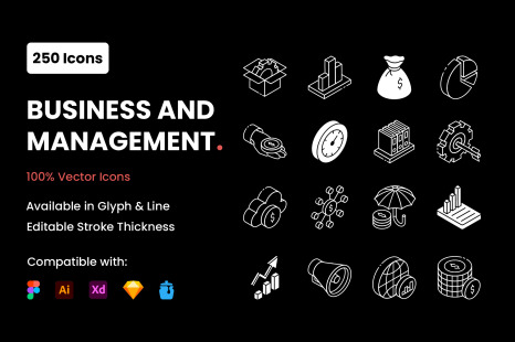 Business and Management Glyph Isometric Icons